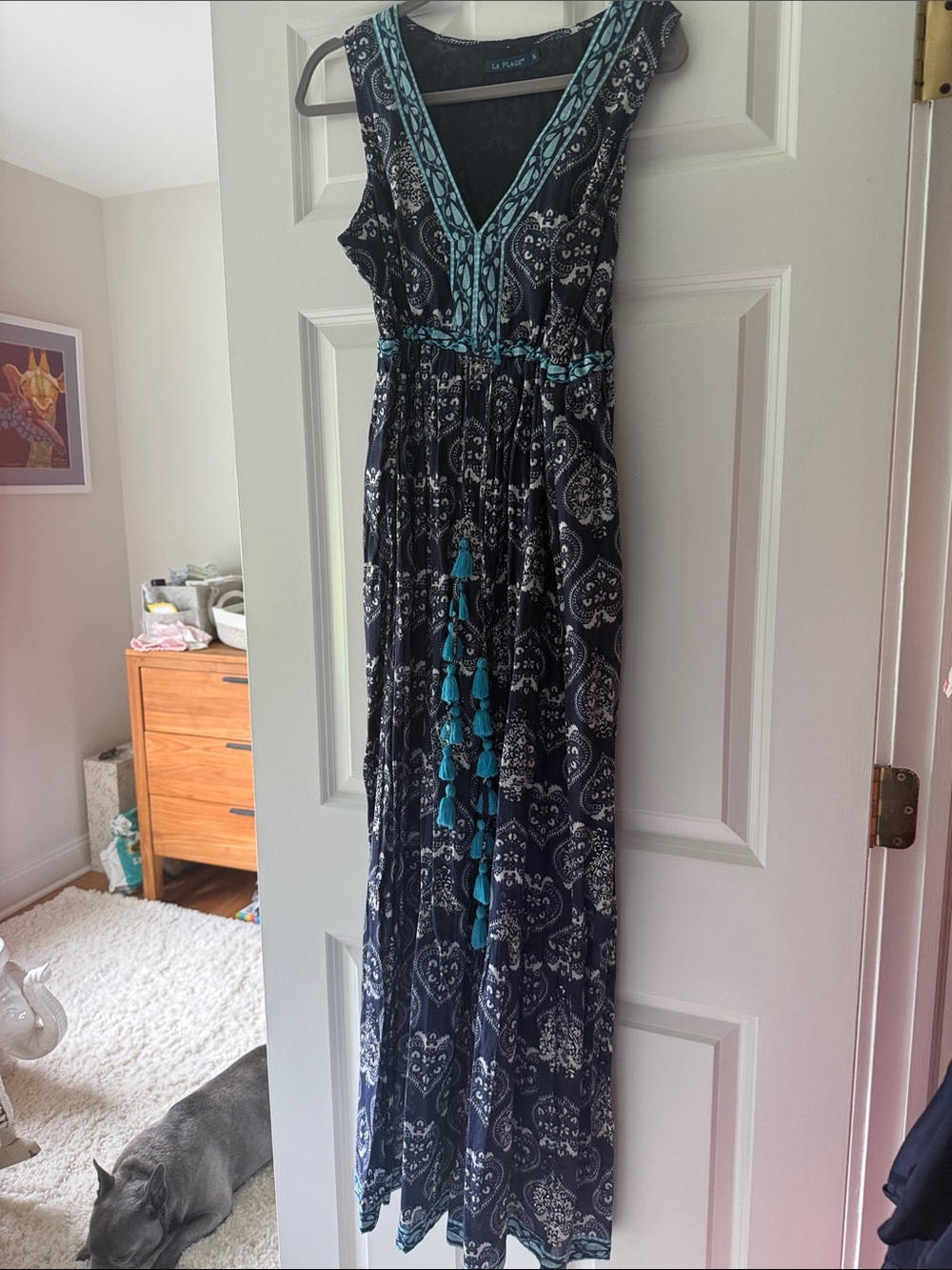 La Plume Navy Maxi Dress with Teal Trim
